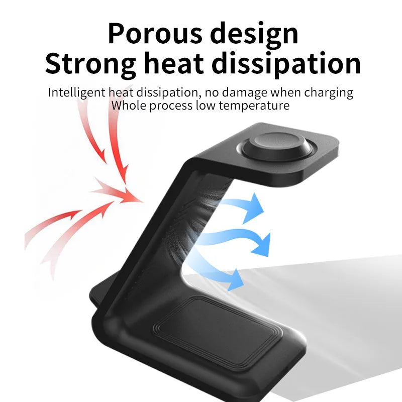 White 3-in-1 wireless charger phone stand with upright design and dual coil charging surface