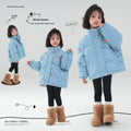 Blue plaid hooded coat jacket for children with zipper closure and cotton lining