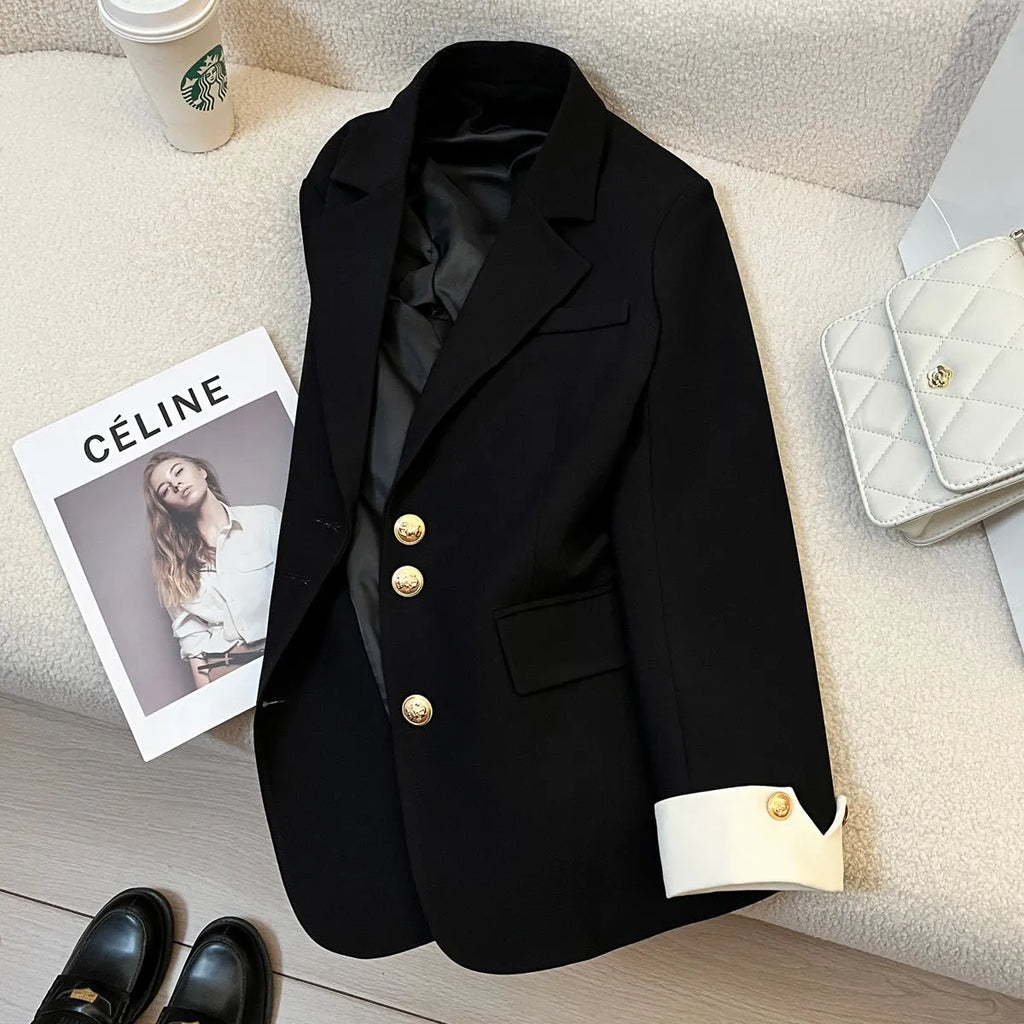 Korean-style women's coat in milky white or black with loose fit and pocket detailing