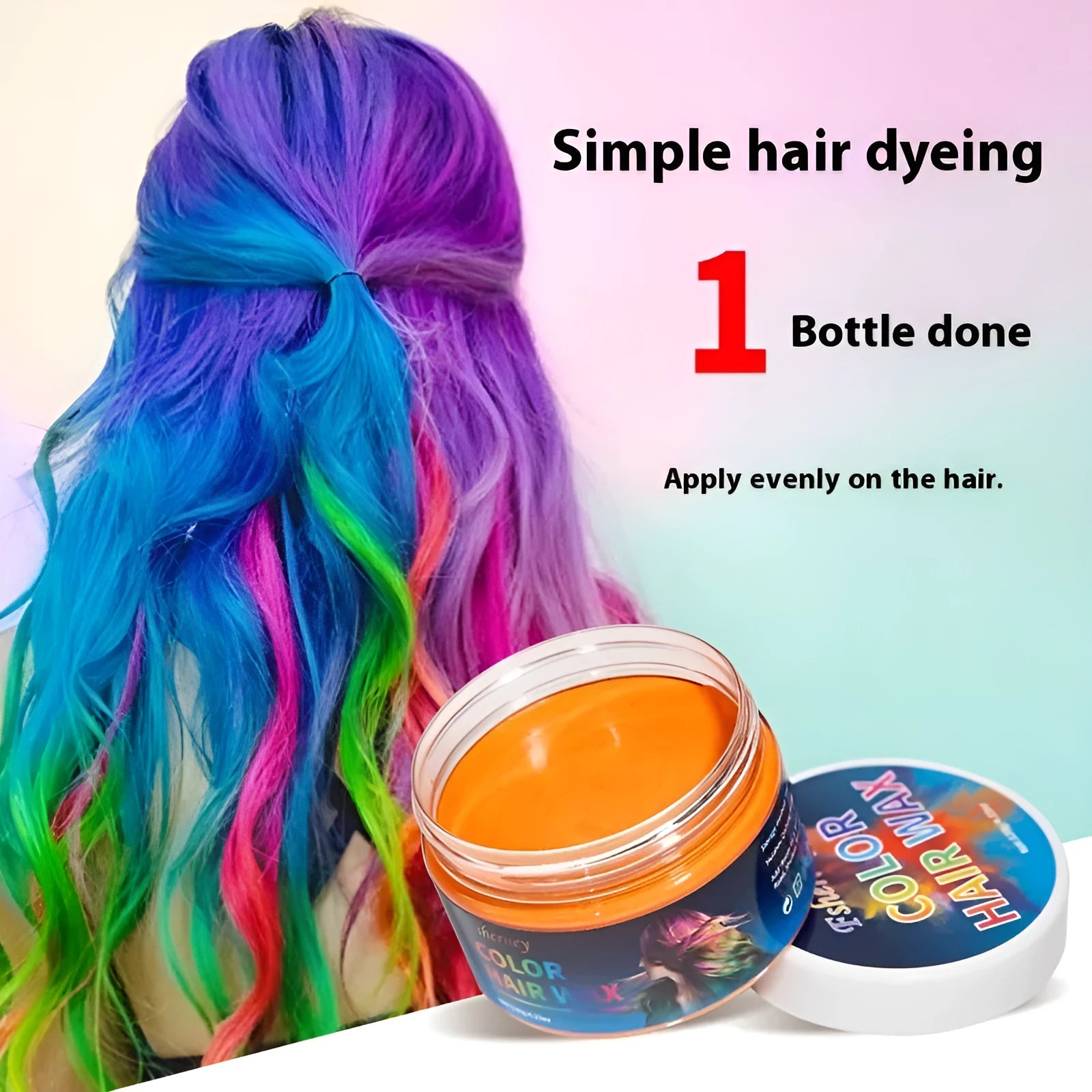 120g hair styling clay container showing colour options including blue, green, purple and rose red