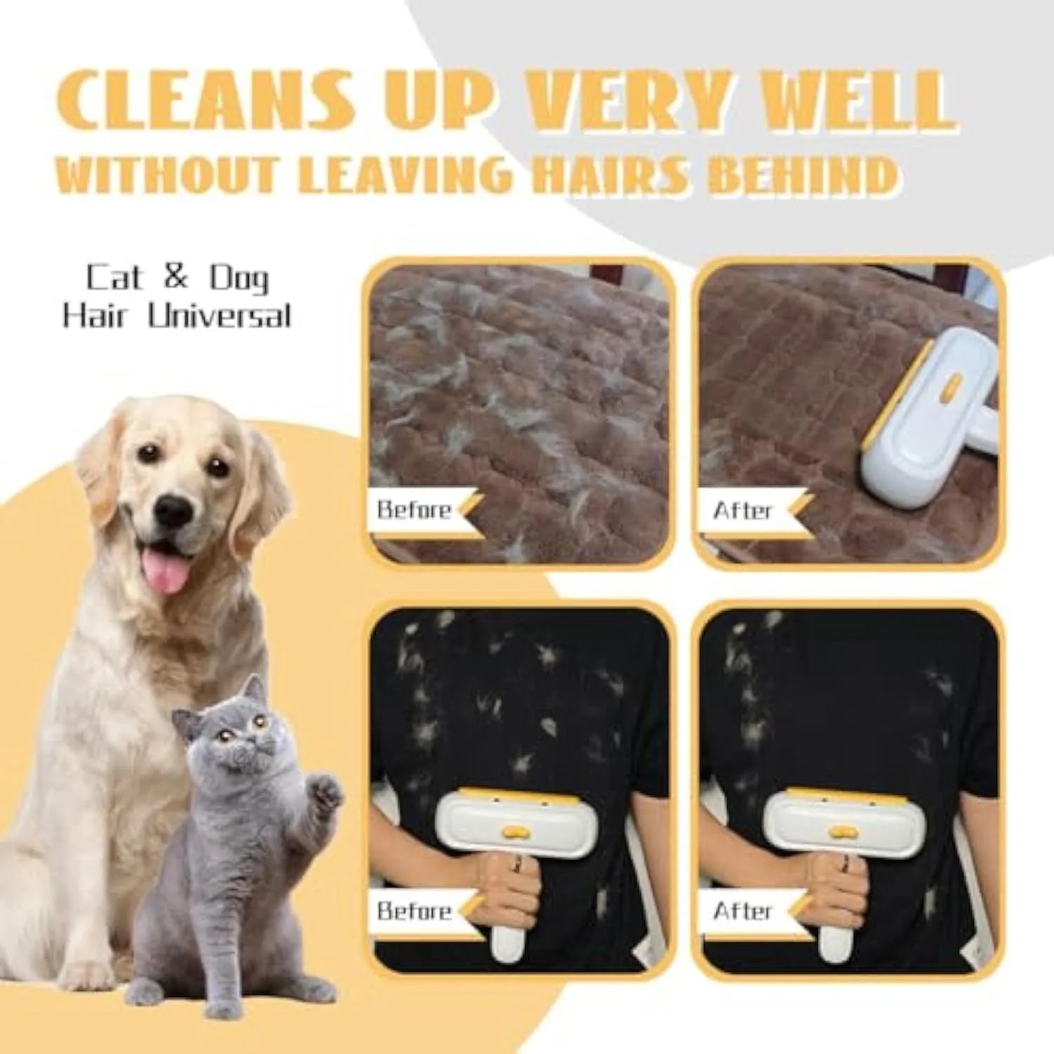 Yellow duck design portable pet hair removal brush with plastic body and polyester bristles