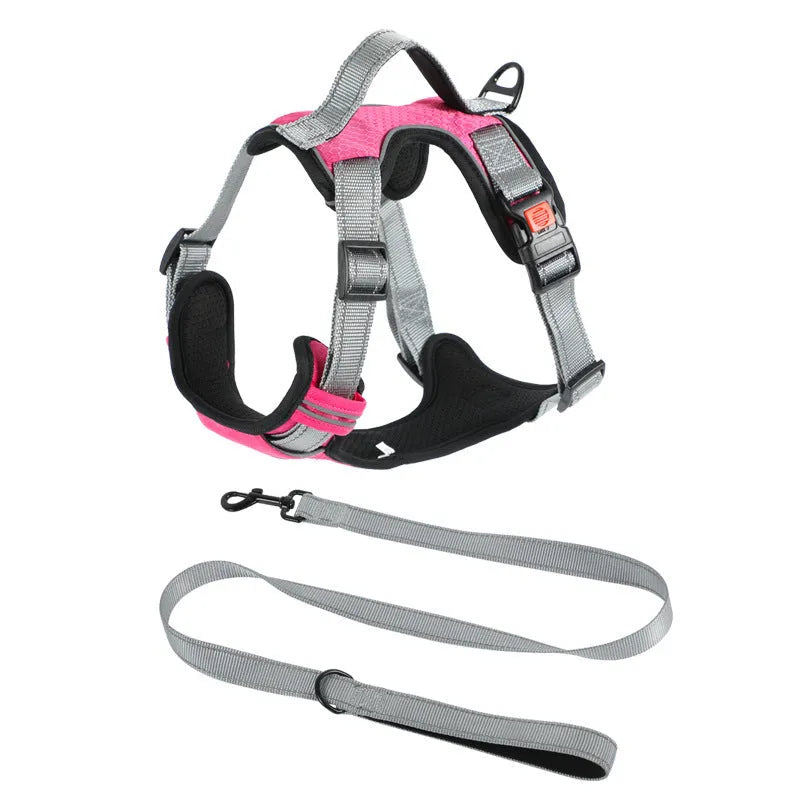 Adjustable polyester dog chest harness in various colours with optional hand holding rope