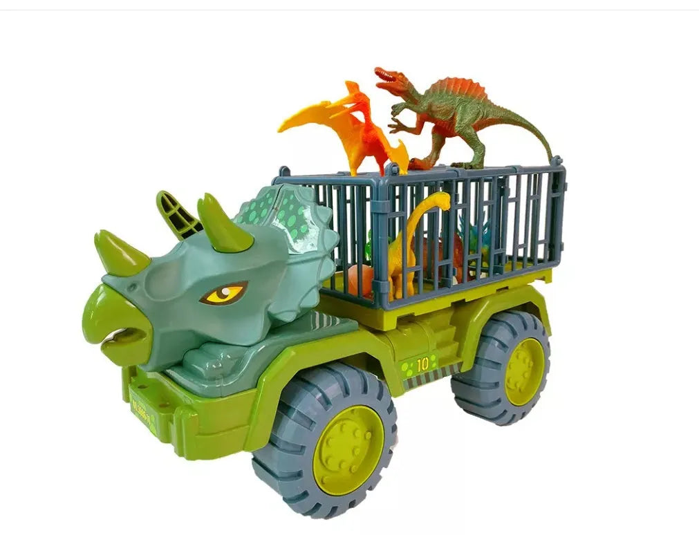 Large engineering vehicle dinosaur children's toy car set with Tyrannosaurus and Triceratops plastic vehicles in colour boxes
