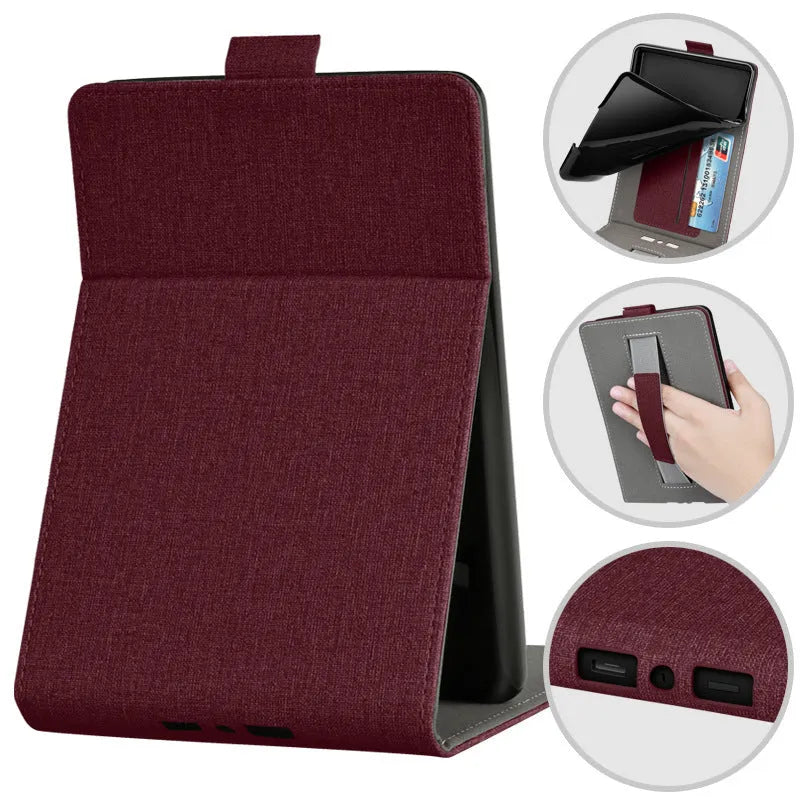 Painted leather-look TPU protective case for a 6-inch ereader, shown in a bracket-compatible business style.
