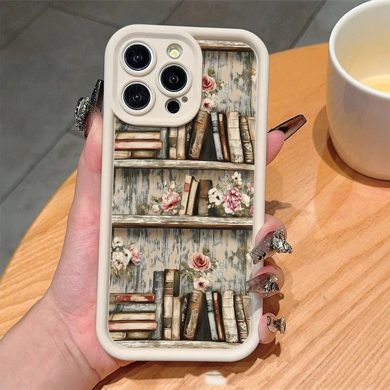 New Art Flower Book TPU soft phone case for iPhone with floral design in white background