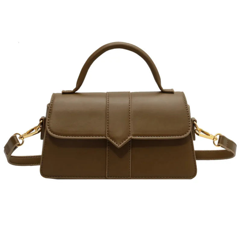 Women's horizontal square PU messenger bag in beige with file organiser interior