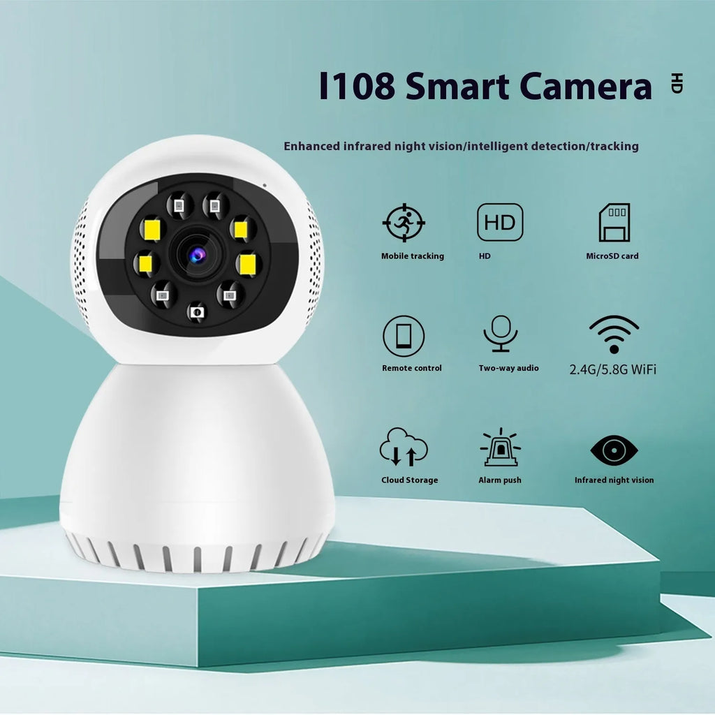 Black dual-frequency wireless monitor camera with 1080p HD resolution for home security