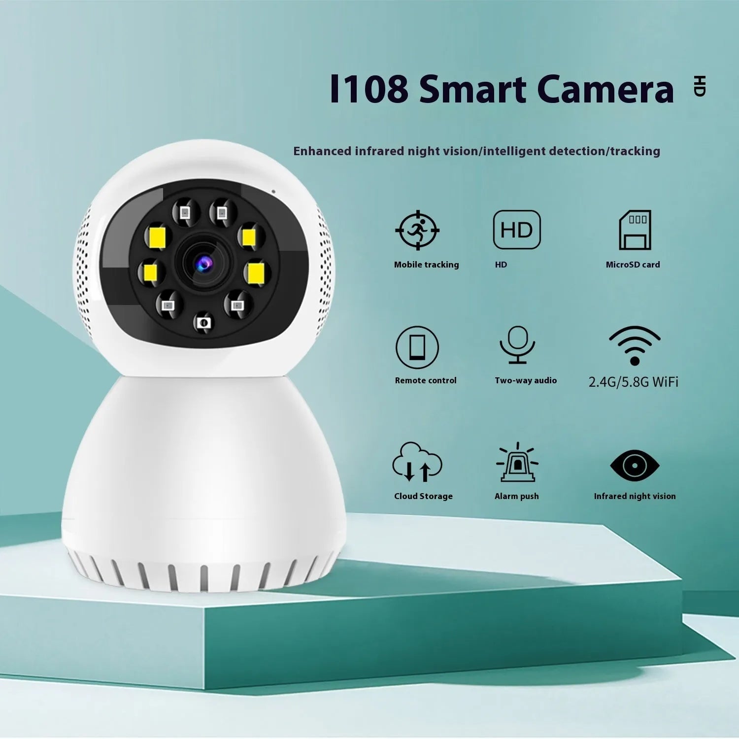 Black dual-frequency wireless monitor camera with 1080p HD resolution for home security