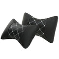 Quilted diamond-pattern black leather car headrest pillow for neck support.