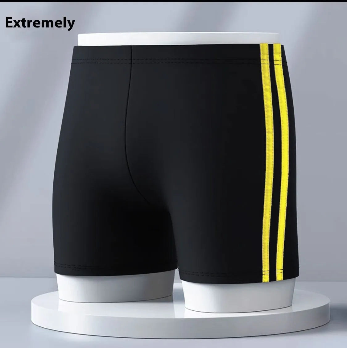 Anti-embarrassment boxers swimsuit for men plus size L XL dark blue polyester polypropylene hot spring swimming trunks