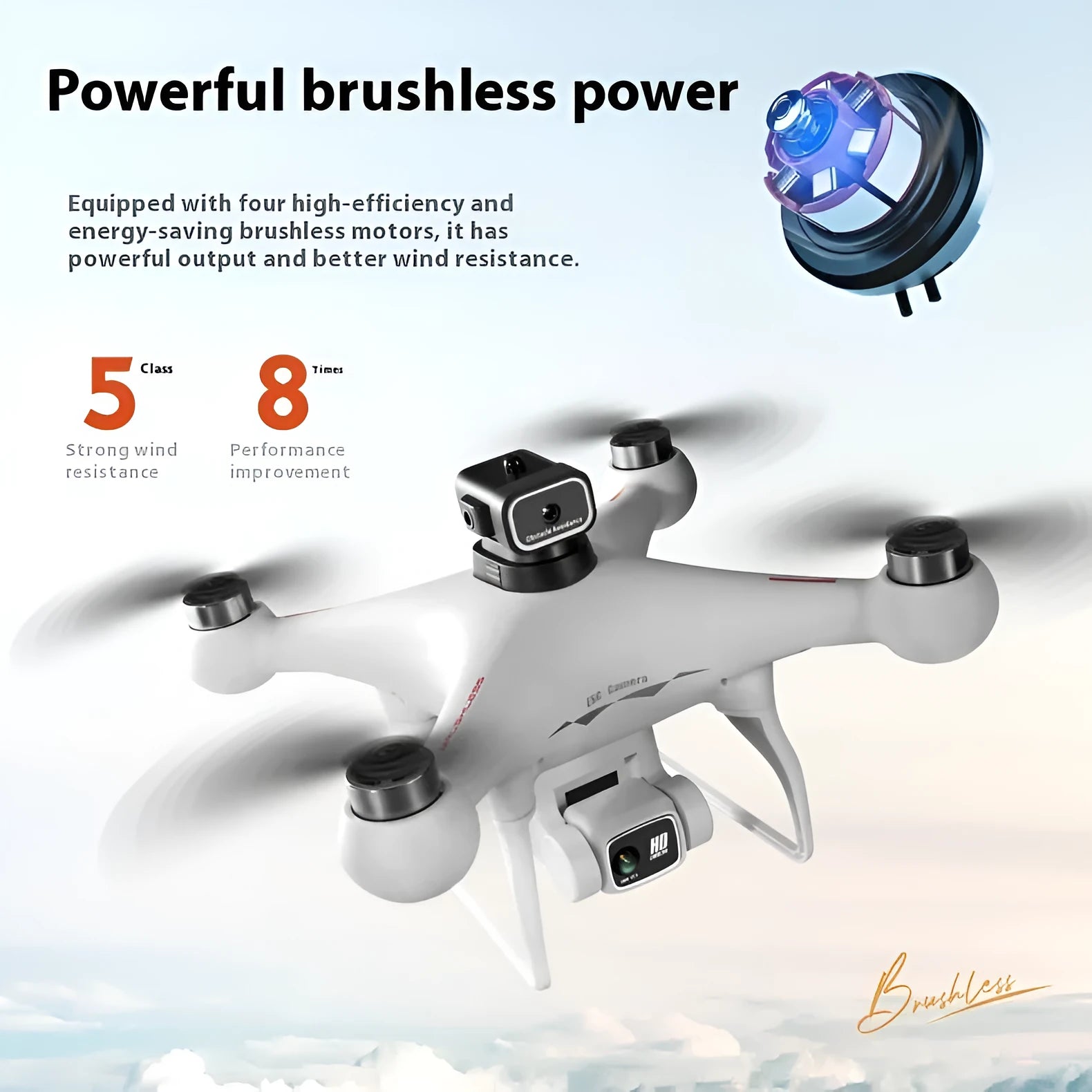 Black or White HD compact brushless UAV drone with four-side obstacle avoidance sensors.