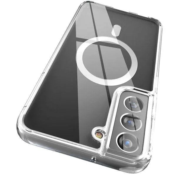 Transparent magnetic phone case for Samsung Galaxy S21 S22 S23 models with MagSafe charging compatibility