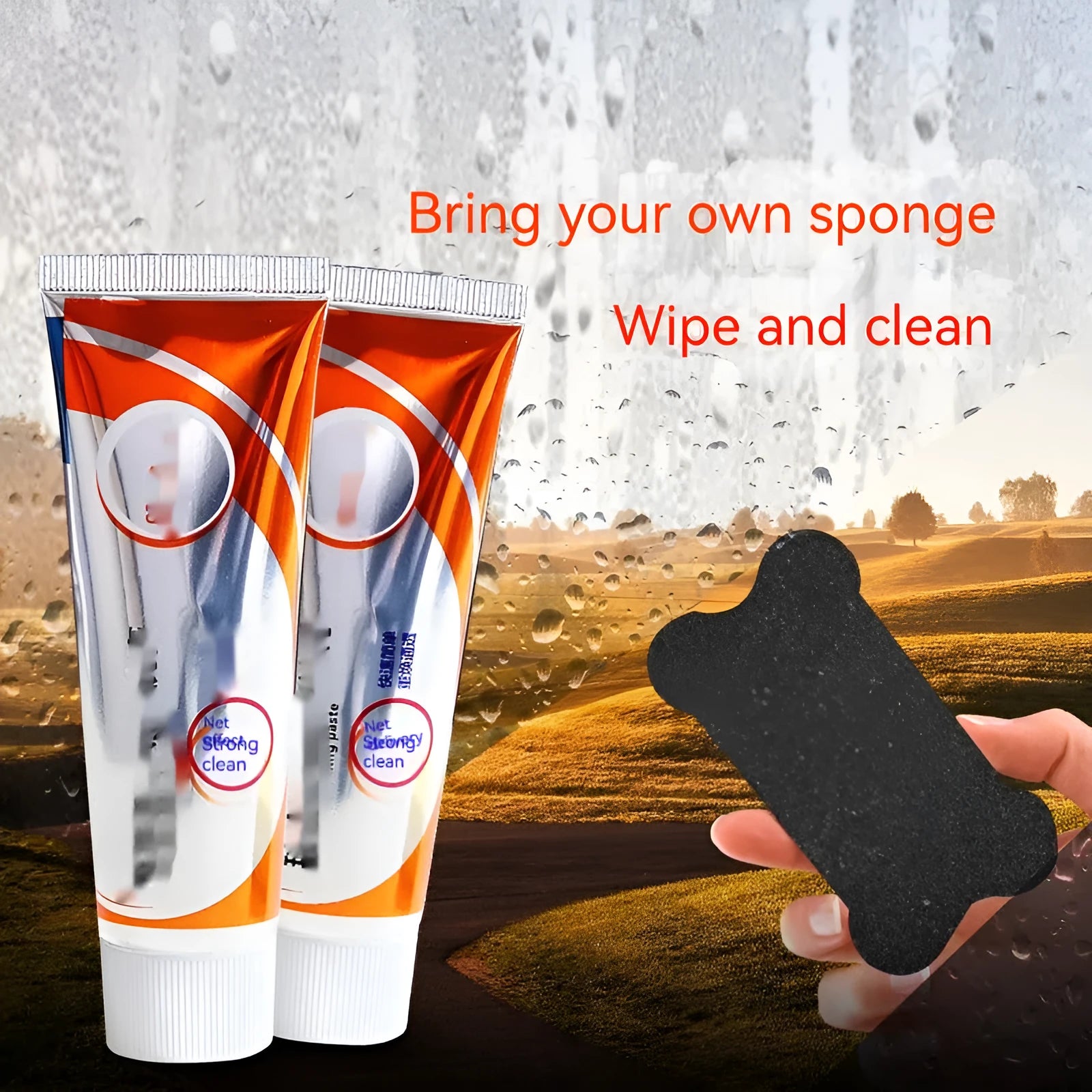 65ml tube of white car windshield scavenging agent paste with sponge mop for glass cleaning