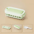 High capacity ice cube tray with grid design and integrated ice shovel storage compartment
