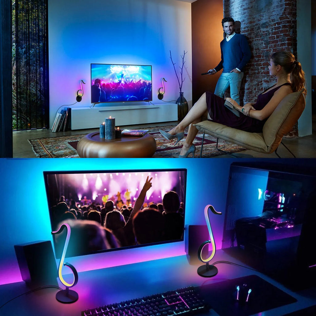 Black aluminium and iron APP remote control LED atmosphere light with rotating chassis