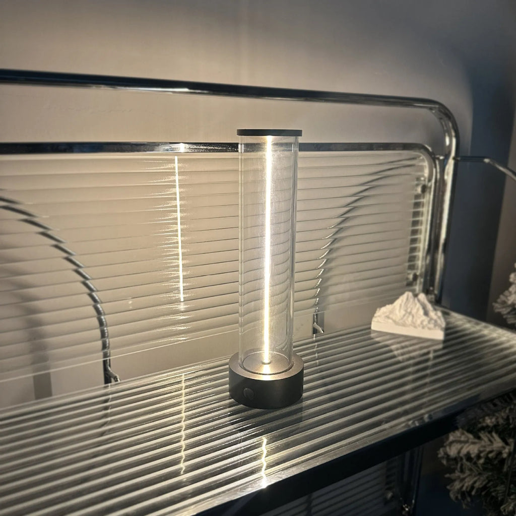 Modern glass LED light strip with magnetic suction backing measuring 53mm by 234mm