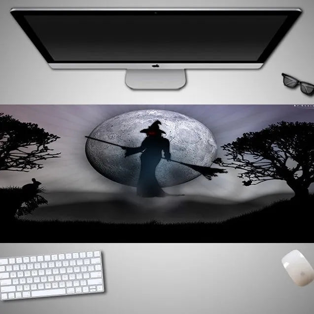 Oversized Halloween computer mouse pad with seasonal graphics and non-slip rubber base