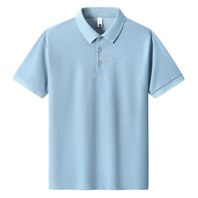 Men's casual loose fit cotton T-shirt in blue with printed letter design