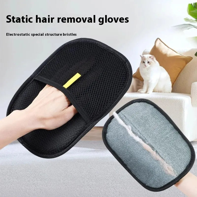 Black pet hair removal glove with silicone bristles for dog cat grooming