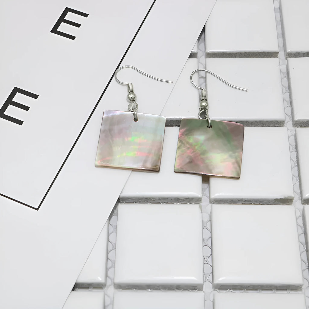 Women's geometric shell earrings in square panther or rectangular retro designs