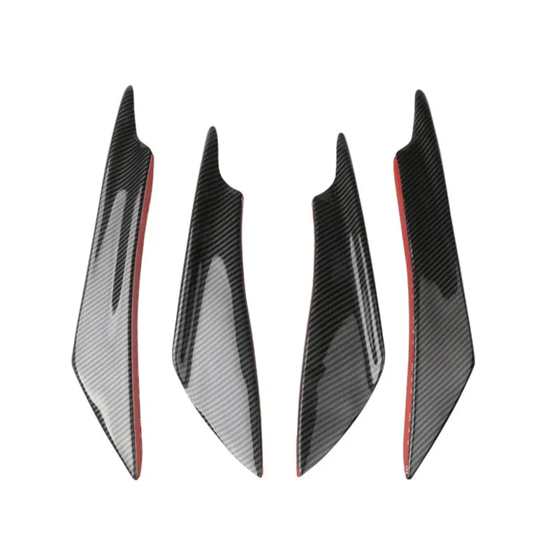Set of four ABS plastic automotive bumper blade spoilers in carbon fibre finish
