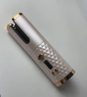 Portable automatic curling iron with USB charging port and gold ceramic barrel in white colour
