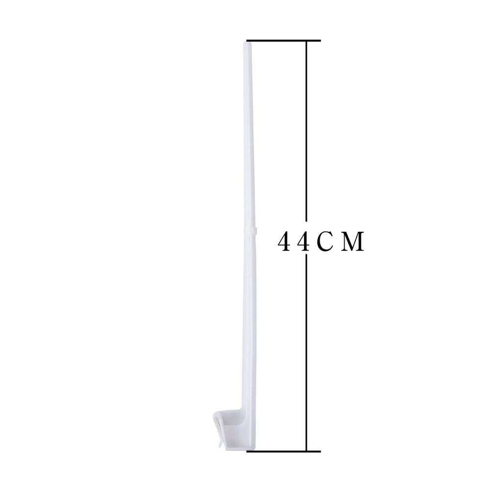 Ten white plastic car window flag pole holder clips laid out.
