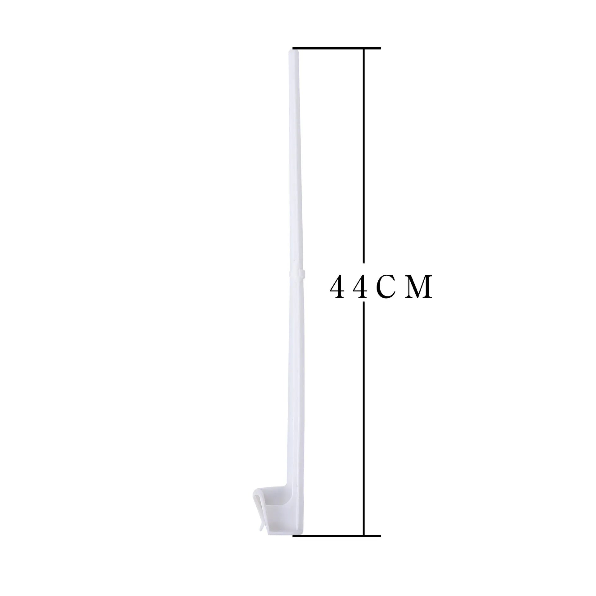 Ten white plastic car window flag pole holder clips laid out.