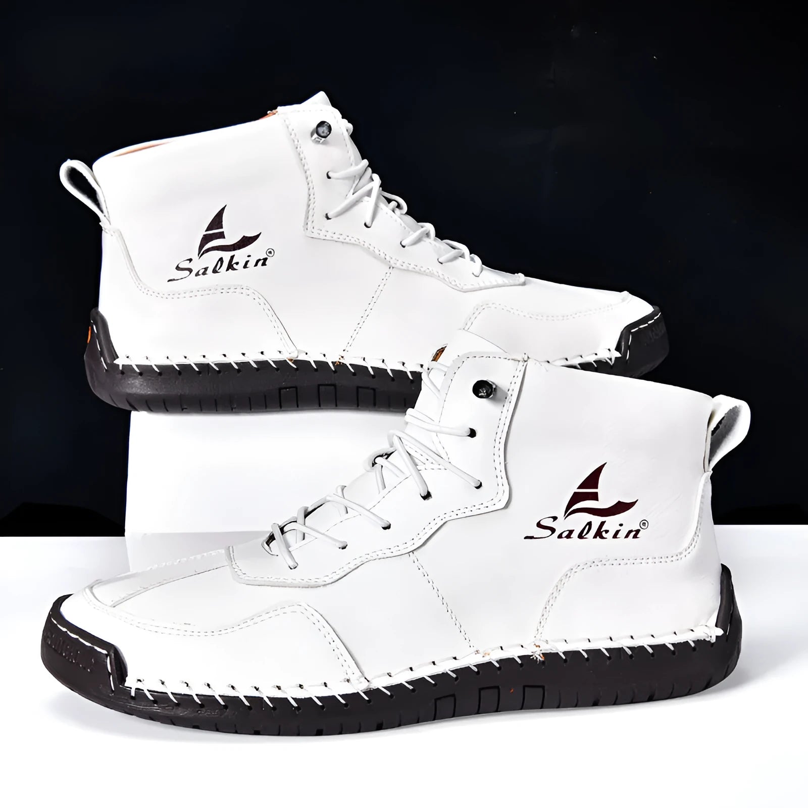 Men's retro-style high-top casual boots in frosted PU leather with elastic band closure and round toe.