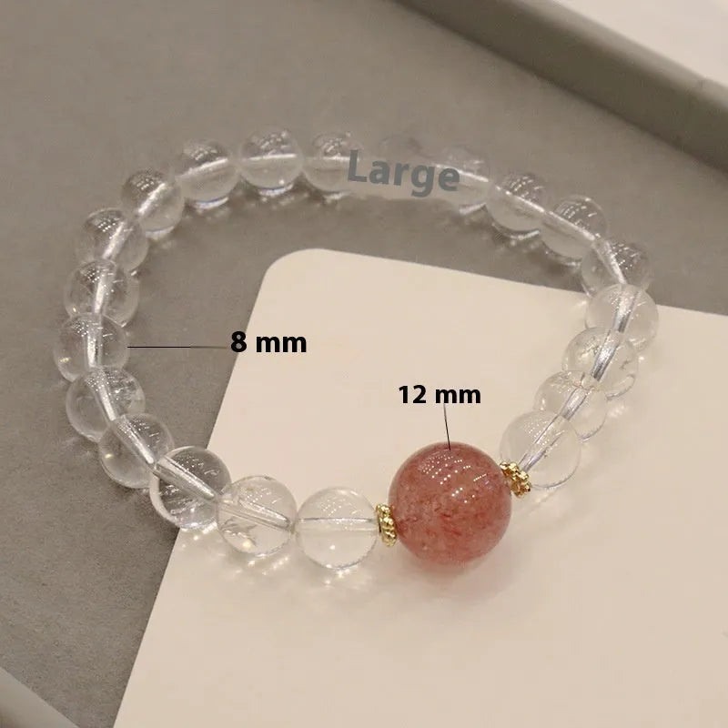Handmade natural white crystal bracelet with strawberry beads in u-shape design