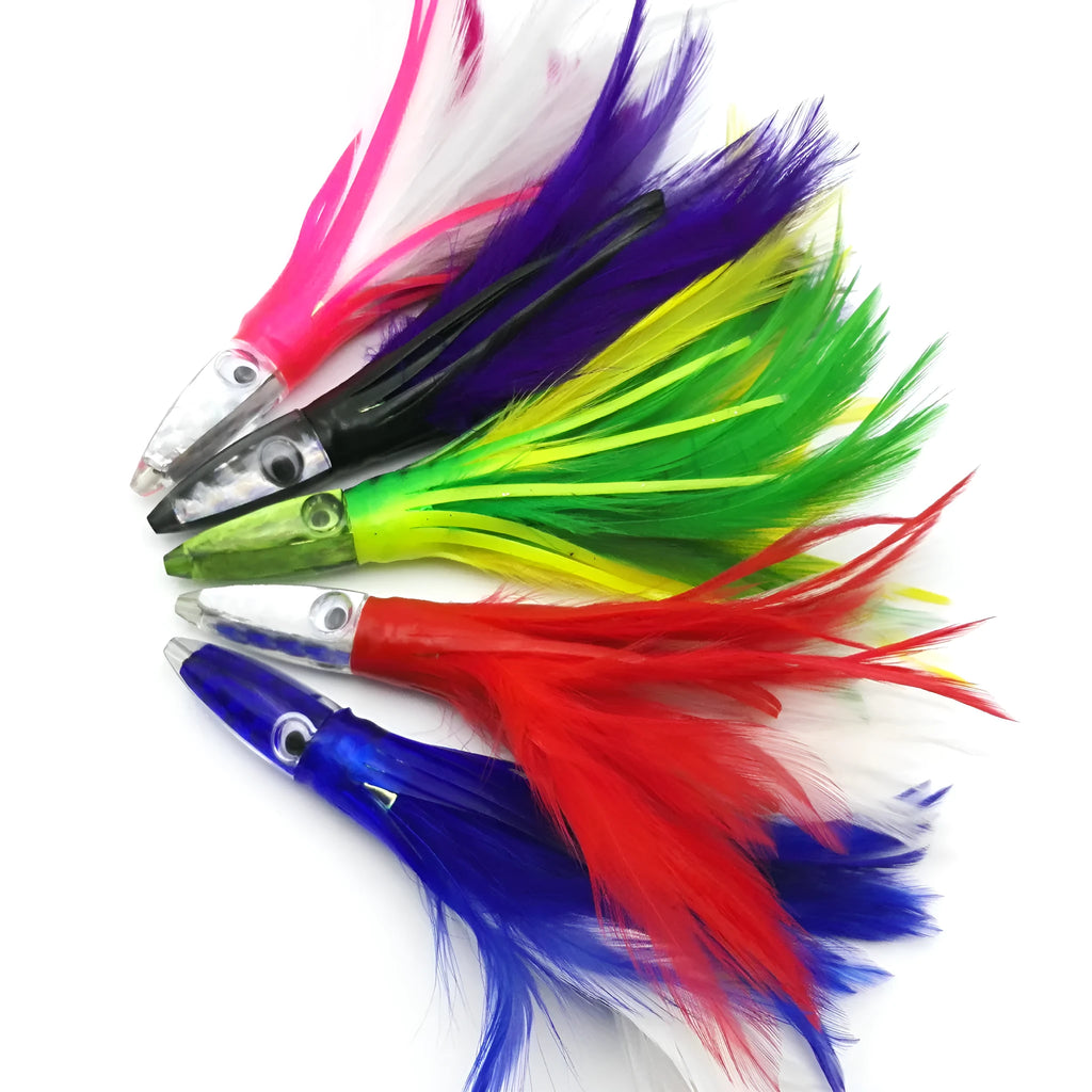 Acrylic sea fishing octopus headband feathered dress lure 14cm 32g resin fish head