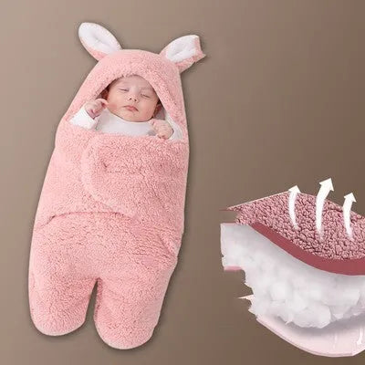 Baby newborn thickened out wrap swaddle sleeping bag in blue lamb wool, suitable for winter, size 0-3 months.
