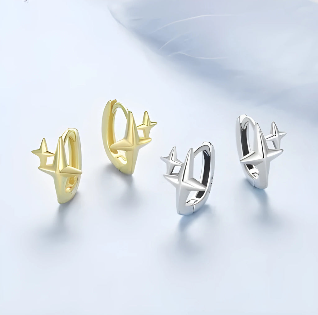 Minimalist star design silver ear clips with XINGX element detail and clip-on back