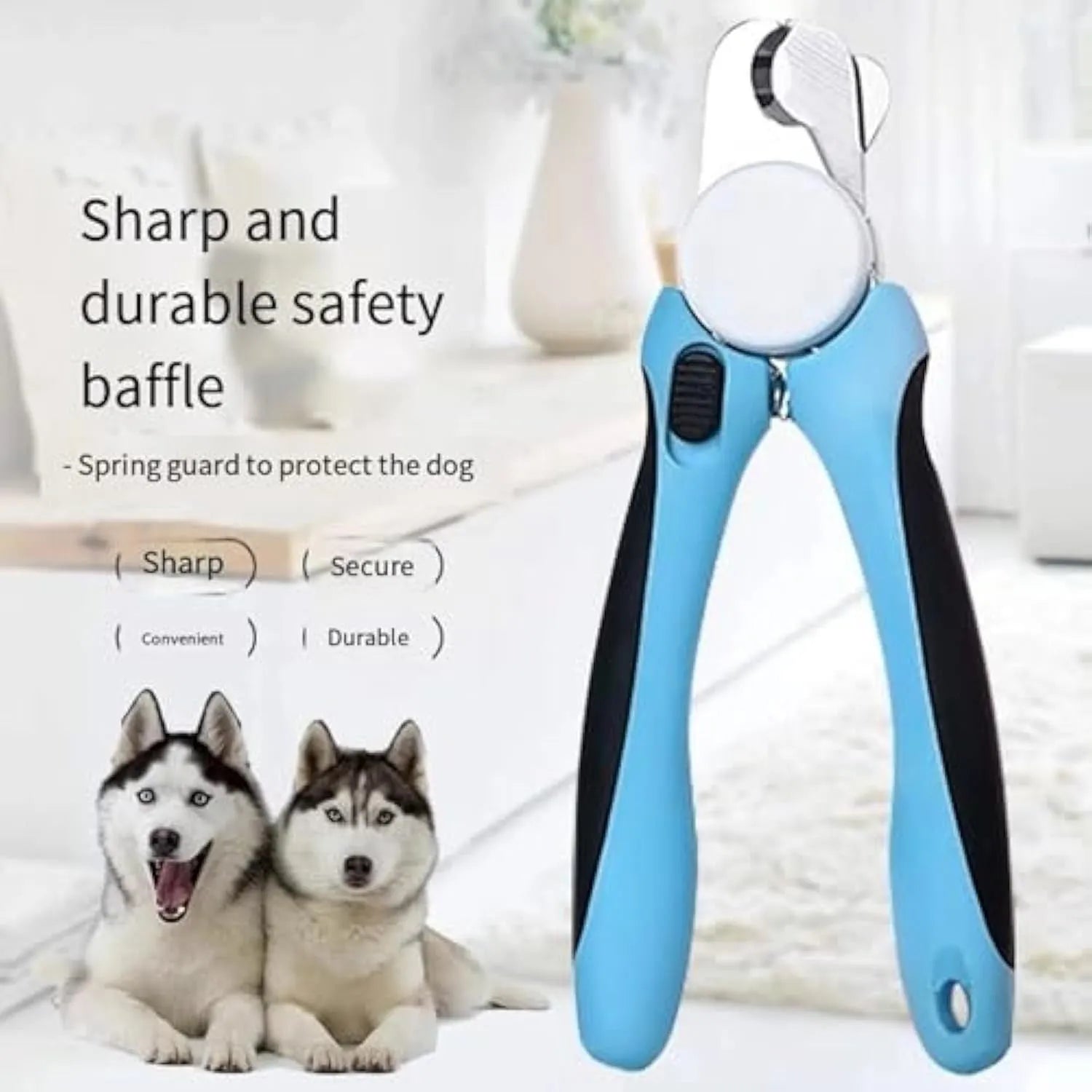 Blue heavy-duty dog nail clippers with a safety guard for large dogs and thick nails.