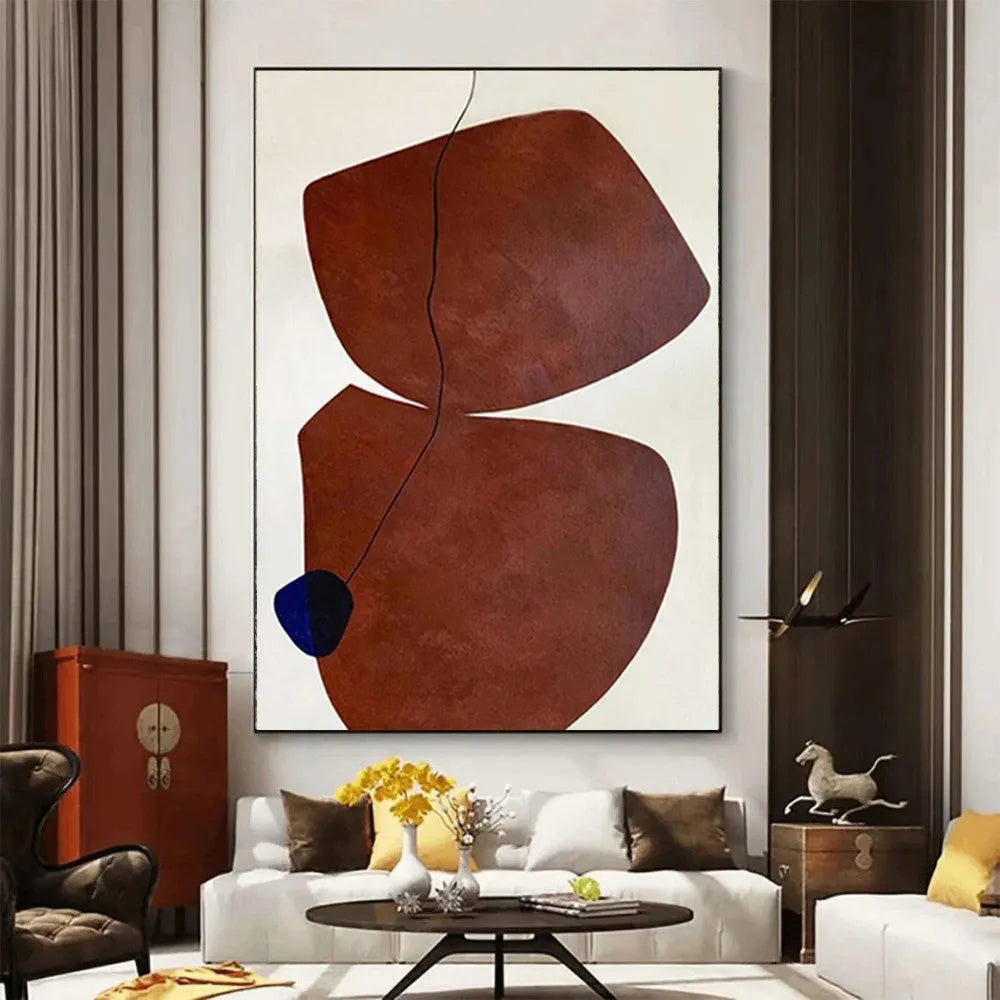 Hand-painted abstract wabi-sabi oil painting on canvas, unstretched and frameless, 60x90cm size, modern minimalist decor for living room