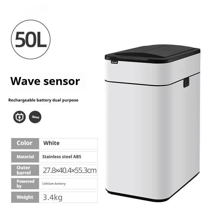 Stainless steel inductive smart trash can with deodorant, square shape, large capacity for kitchen