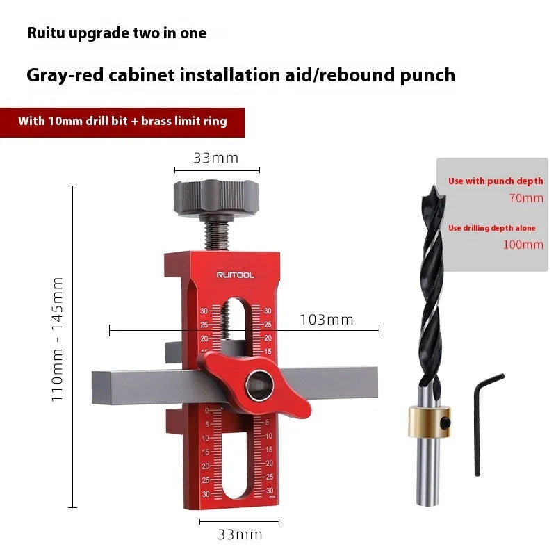 Aluminium alloy cabinet door installation aid tool for woodworking.