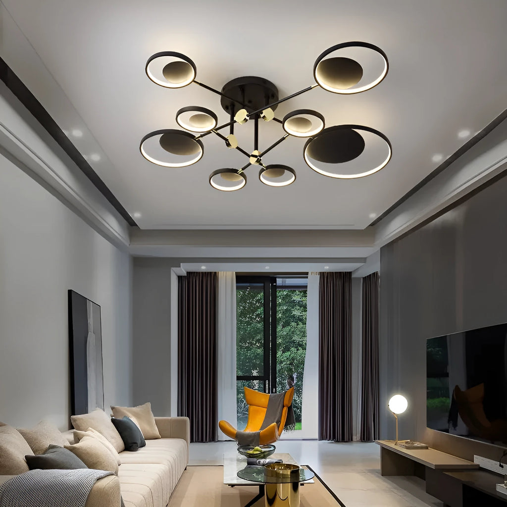 Modern molecular LED ceiling light with glass chandelier 720mm tricolor for living room