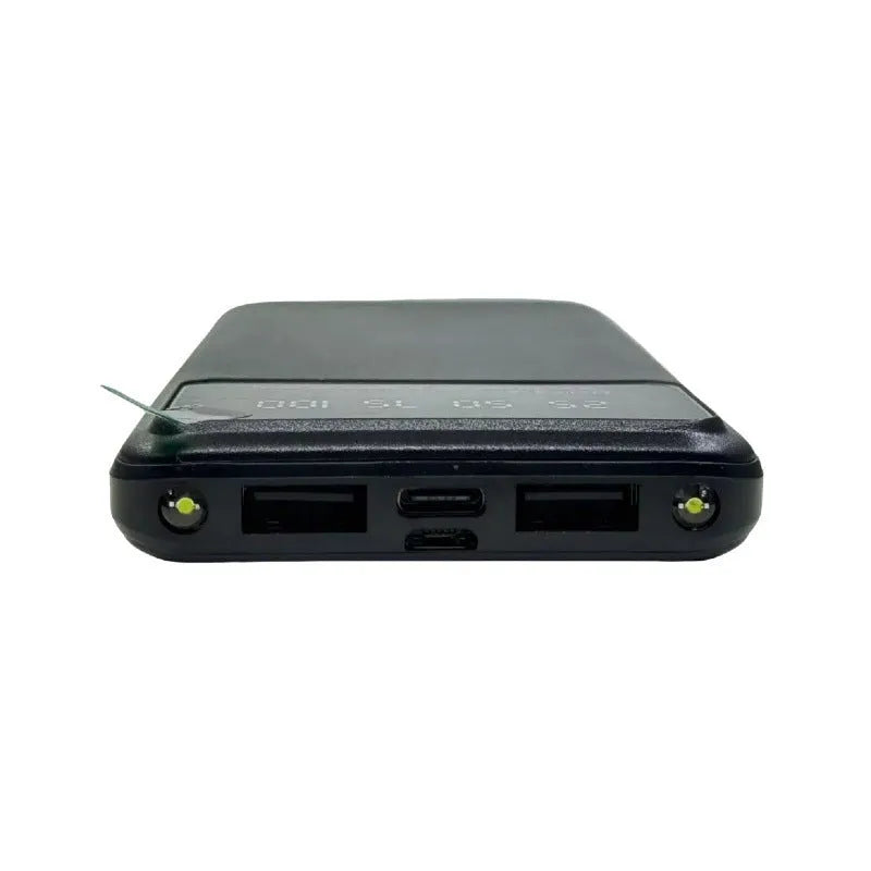 Black ultra-thin 10000mAh power bank with creative design showing front view