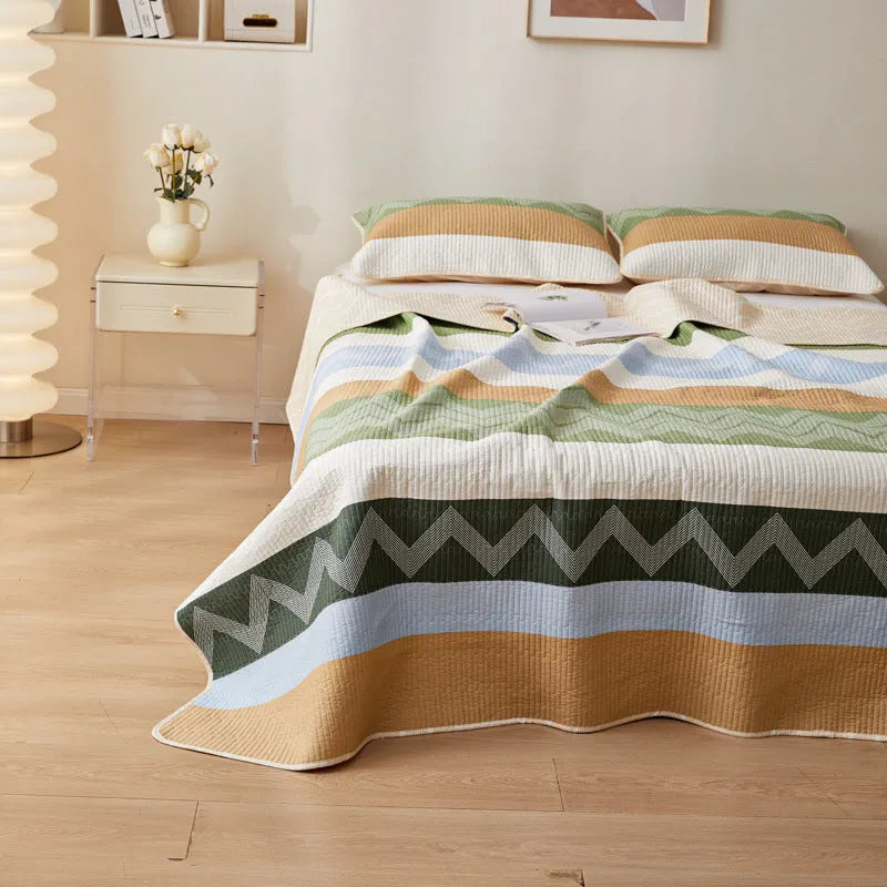 Pure cotton printed bed sheet set showing reactive dyed patterns on bedspread-style bedding for 2.2 metre beds