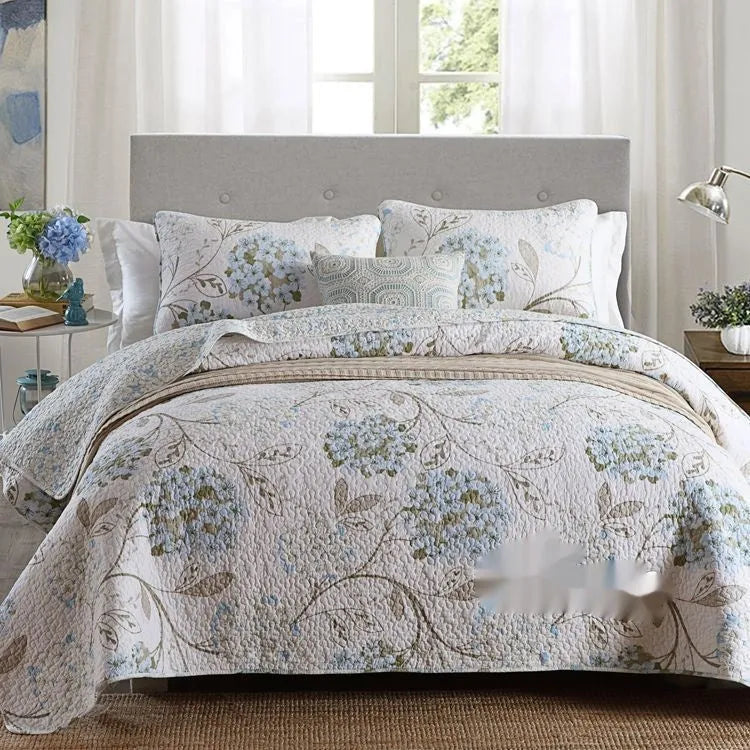 Pure cotton quilted bed cover set with printed pattern on a 1.5-1.8m bed.