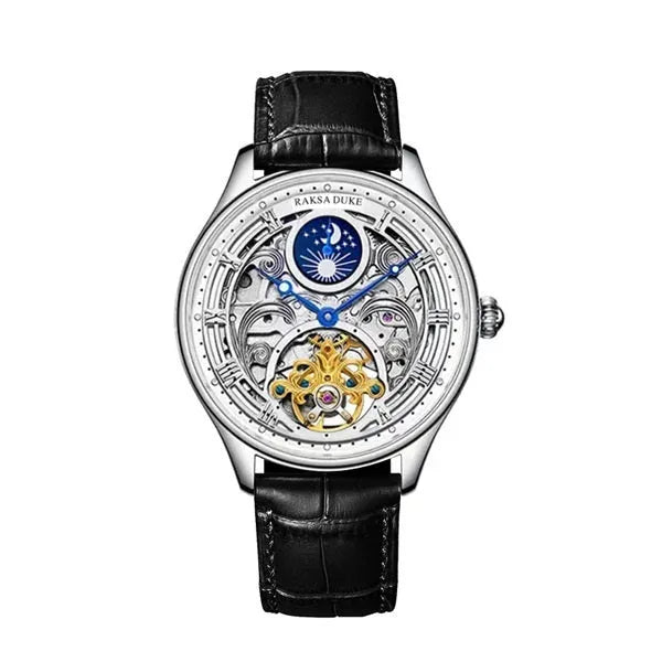 Men's waterproof business watch with stainless steel strap showing white dial and 16mm thickness case
