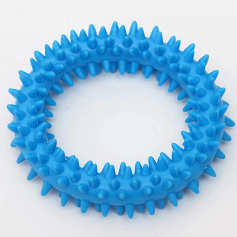 Blue spiky TPR circle ring dog chew toy for dental cleaning and bite training