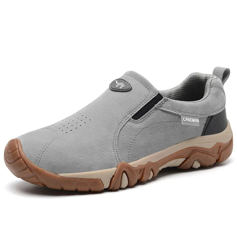 Men's plus size suede casual shoes with soft rubber sole, shown in grey.