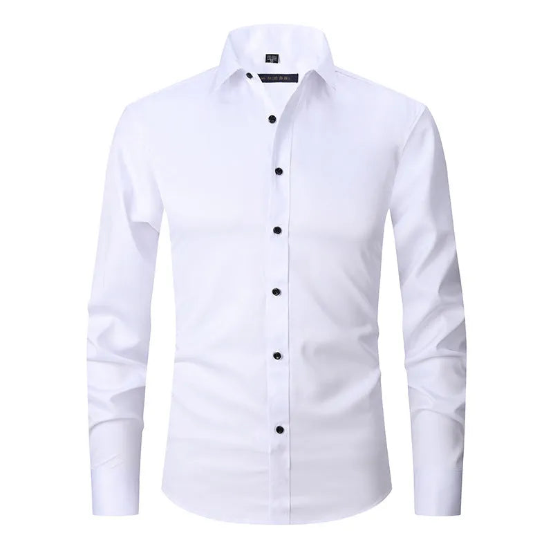 Men's long sleeve stretch work shirt in polyester fabric showing front view