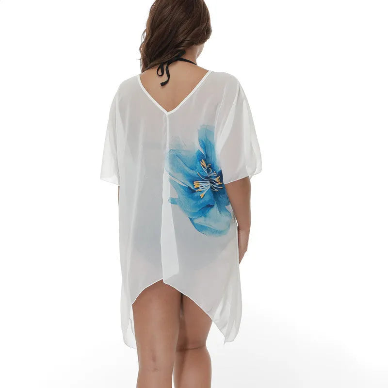 White loose fit plus size beach cover-up blouse for women