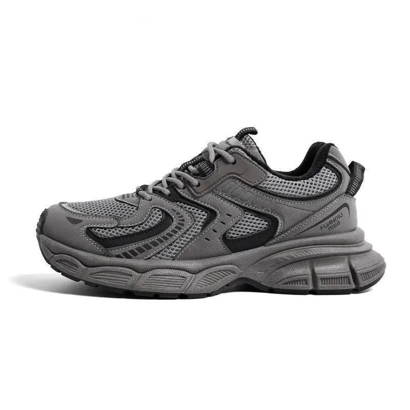 Women's grey platform casual sneakers with leather stitching detailing and 3-5cm mid-heel