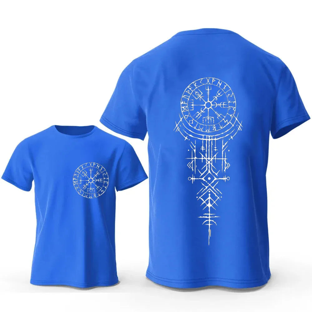 Men's cotton T-shirt with Viking rune compass graphic design in multiple colour options