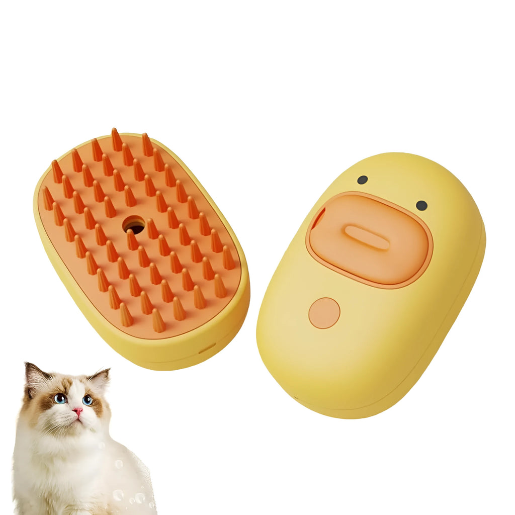 White or yellow rechargeable pet steam brush with water tank for dogs and cats