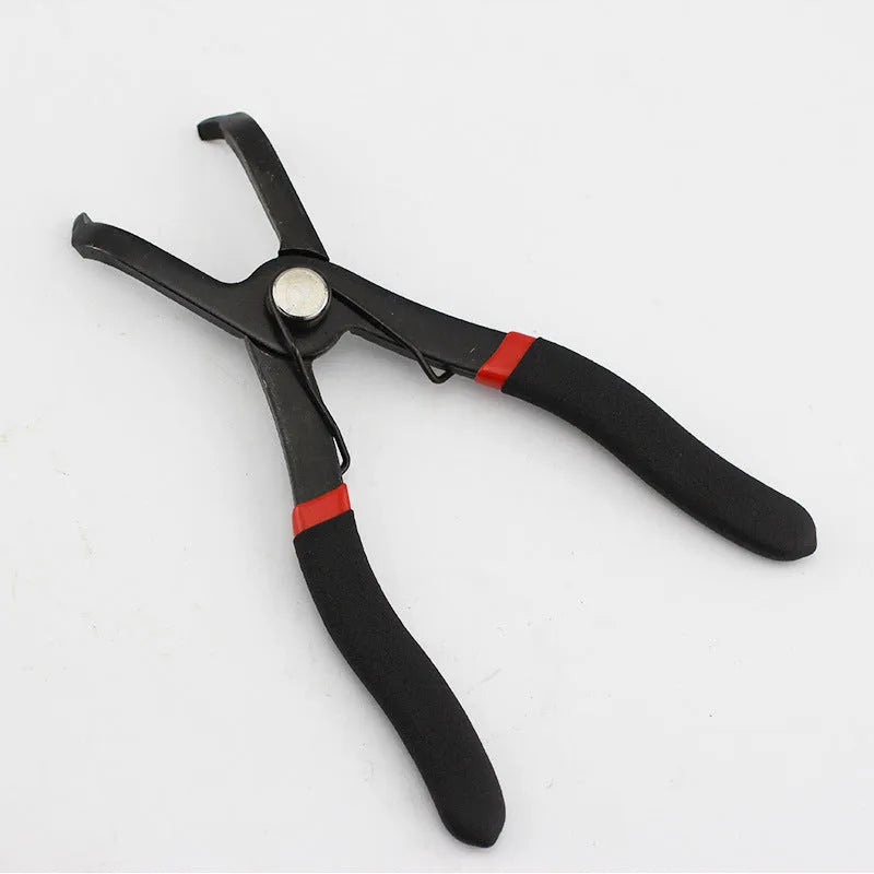 Red interior round nail removal pliers with carbon steel jaws and plastic handles